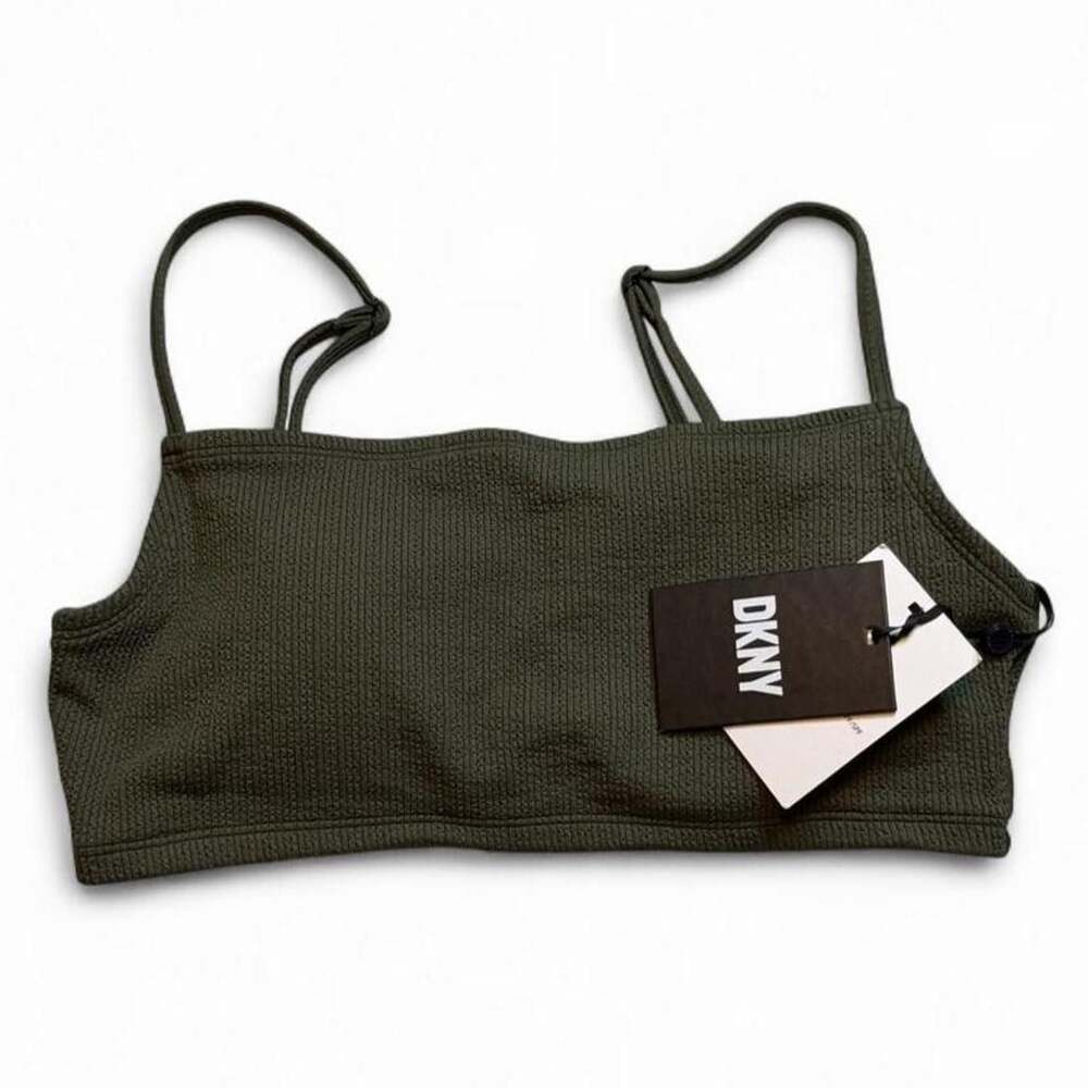 DKNY Olive Green Ribbed Bikini Top Medium